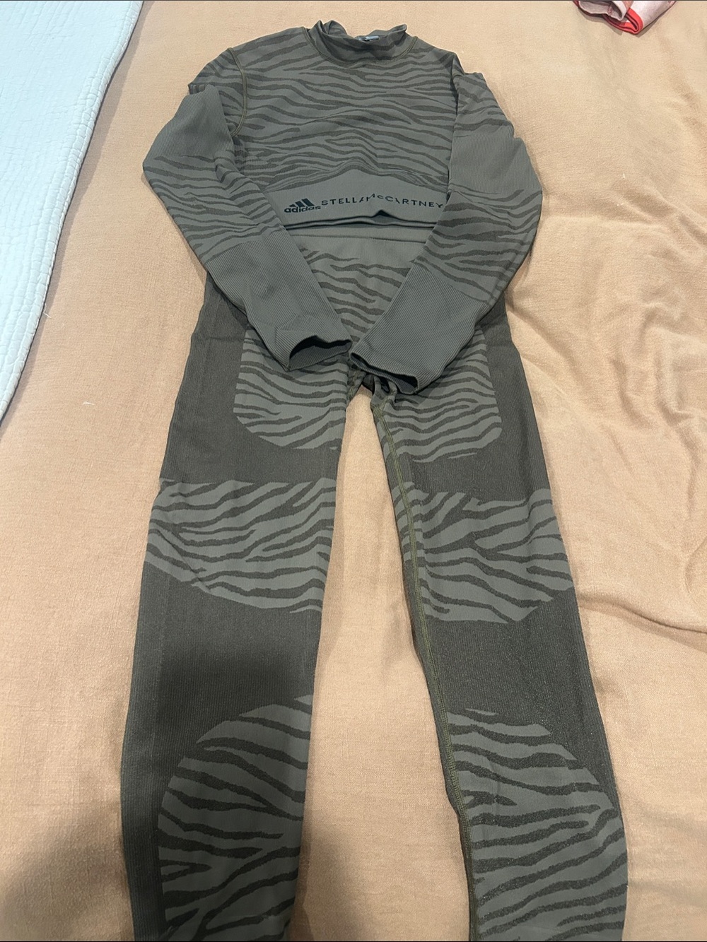 Adidas by Stella McCartney Olive Zebra Seamless Leggings Set